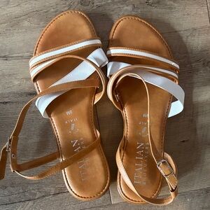 Italian Shoemakers Tan and White Strappy Flat Sandals